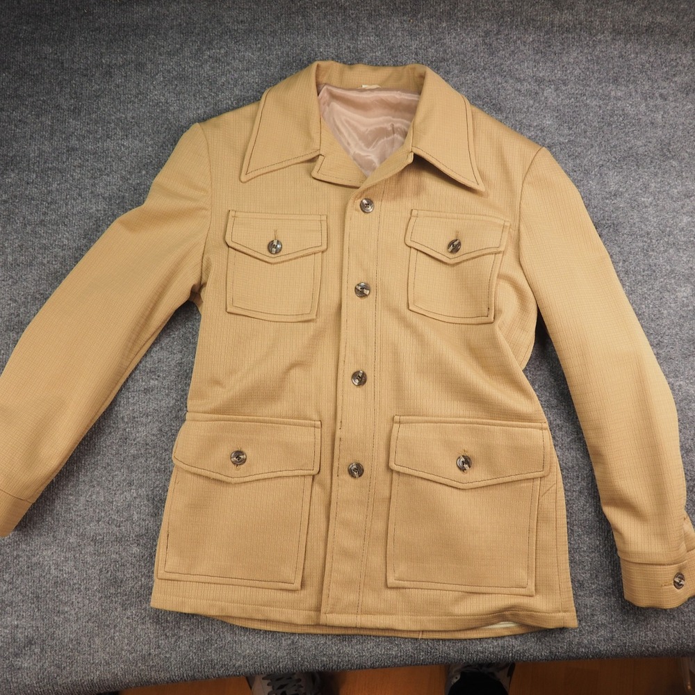 Vintage 70s Leisure Suit Safari Jacket Mens 40 Tan Disco Halloween JCPenney